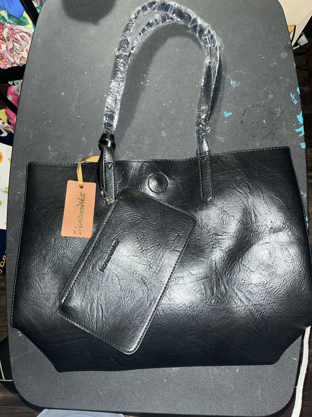 Montana West Black Tote Bag with Removable Pouch